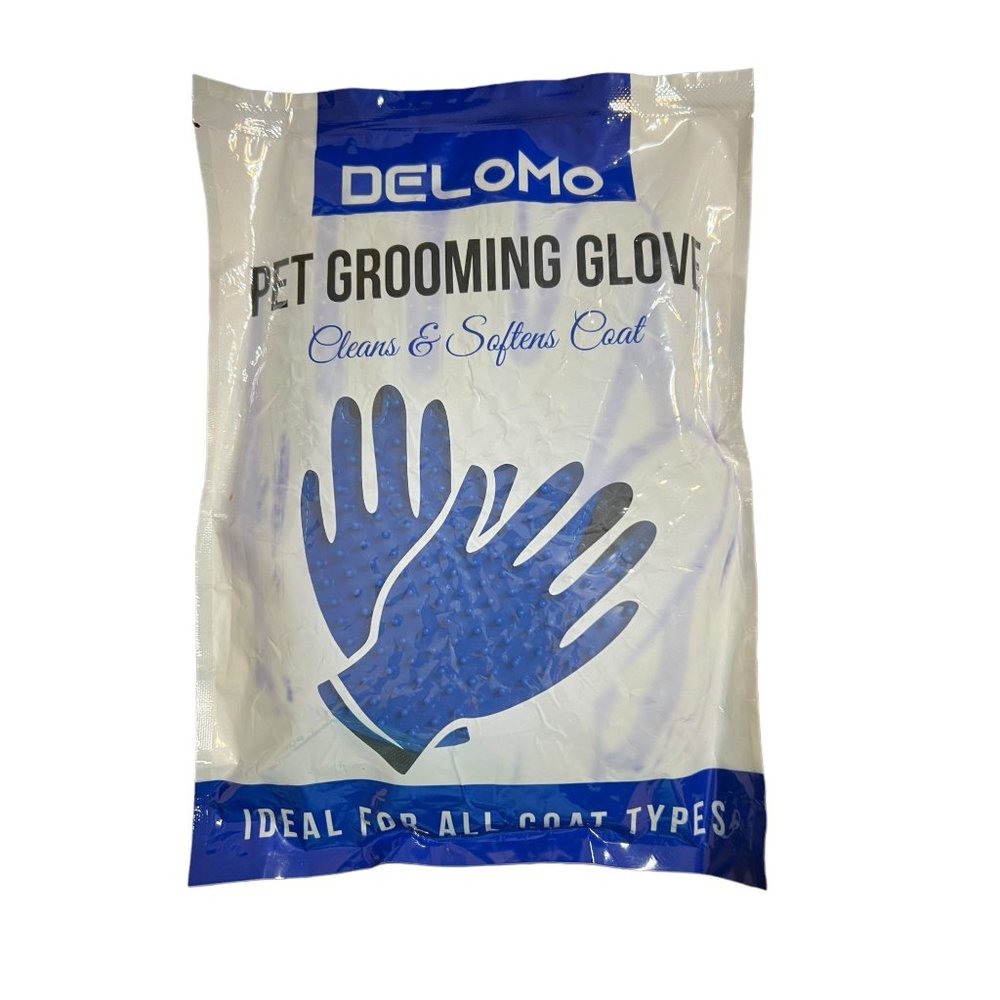 Delomo Pet Grooming Gloves 1 Pair Ideal for All Coat Types Cleans Softens NEW